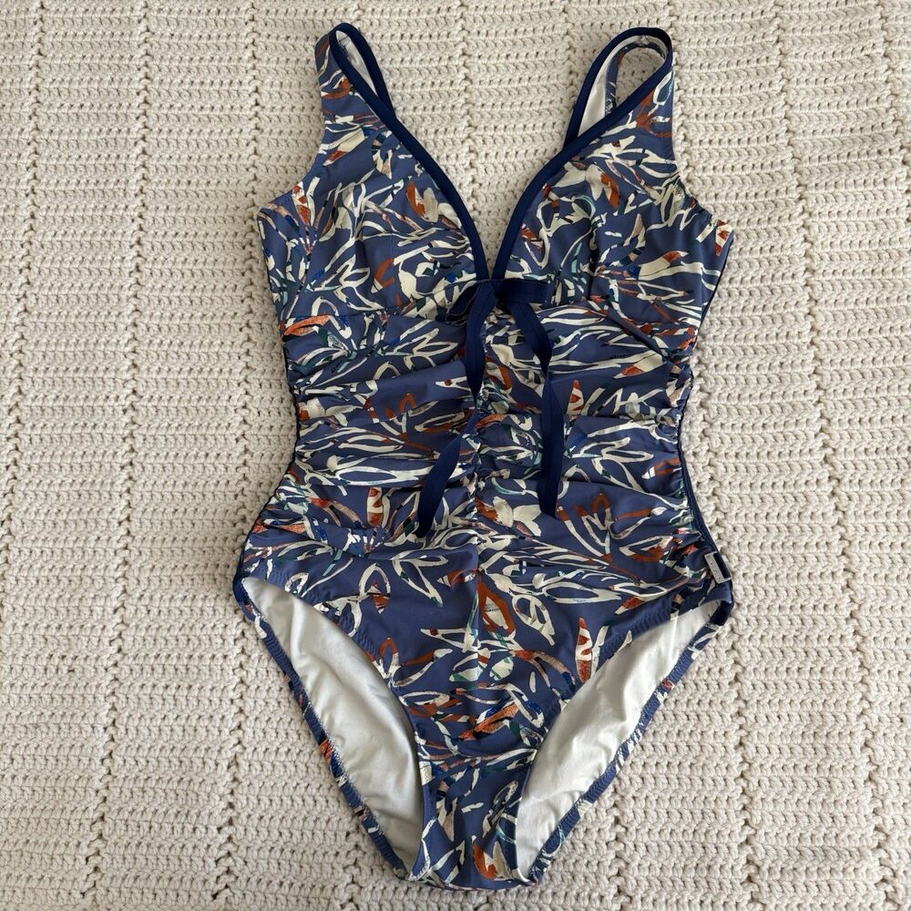 SHAN  Women’s 10 Tokyo Print Blue One-Piece Swimsuit Pool Resort Vacation Ruched